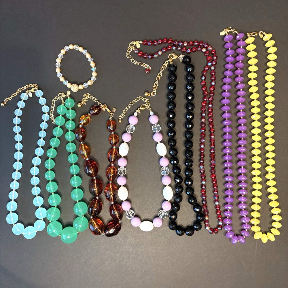 Lot of 9 Vintage Joan Rivers Glass Lucite‎ Necklaces & Bracelet Multi Colored